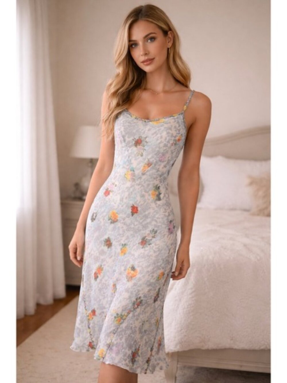 Blumarine slip dress size 6 40 IT Floral Lace Fairy Romantic Euro Italy 90s Y2k